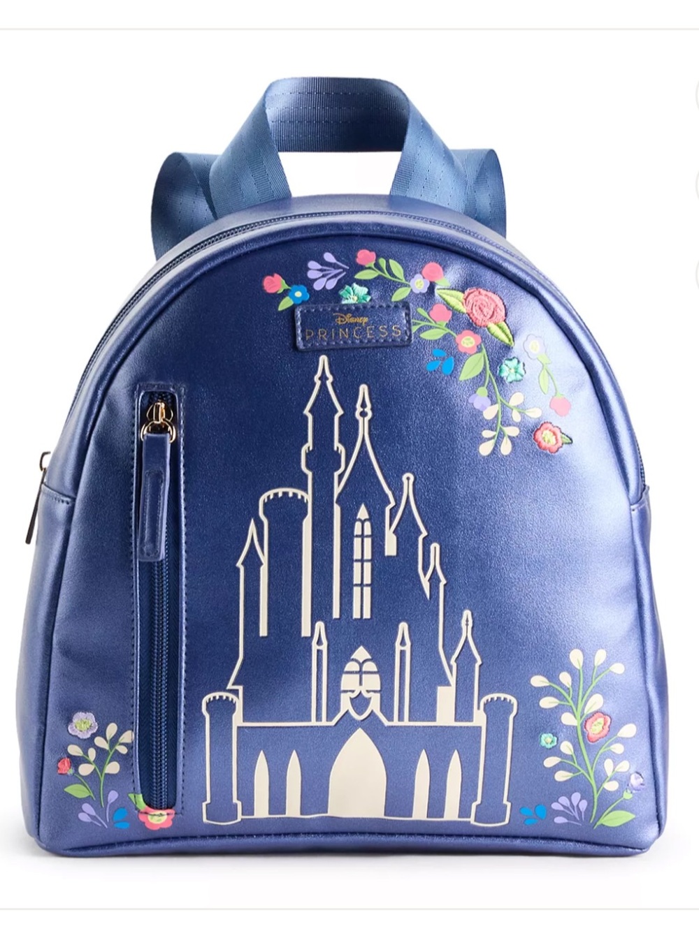 Disney Bioworld Shimmer Blue Princess Royal Castle Floral  Mini Backpack